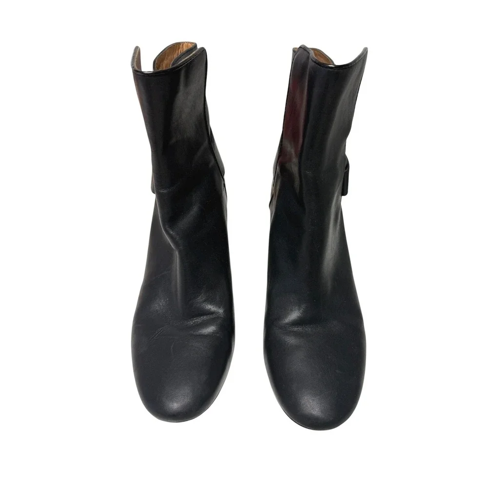 Tory Burch Kira Boots Womens 9M Black Leather Block Heel Gold Minimalist Luxury